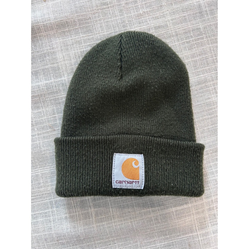 Carhartt Beanie Kids Infant/Toddler Green Knit Logo Patch Hat AH8905